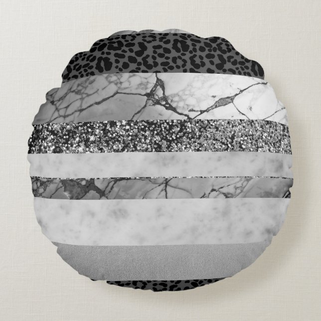 Leopard Marble Glitter Stripes Glam 4 Rund Kudde (Framsidan)