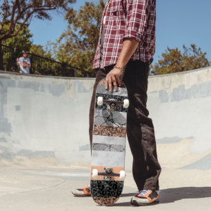 Leopard Marble Glitterränder Glam 3 Mini Skateboard Bräda 18,5 Cm