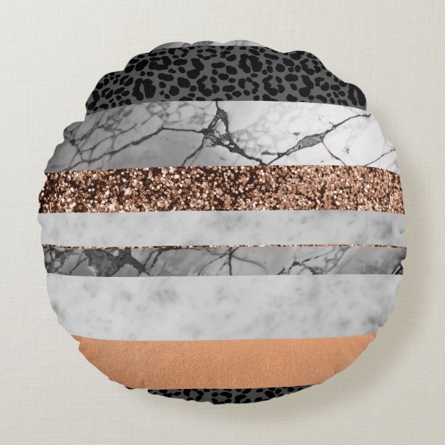 Leopard Marmor Glitterränder Glam 3 Rund Kudde (Framsidan)