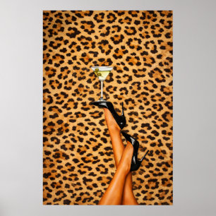 Leopard Martini Affisch, Glam Fashion Väggkonst
