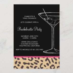leopard martini bachelorette inbjudningar