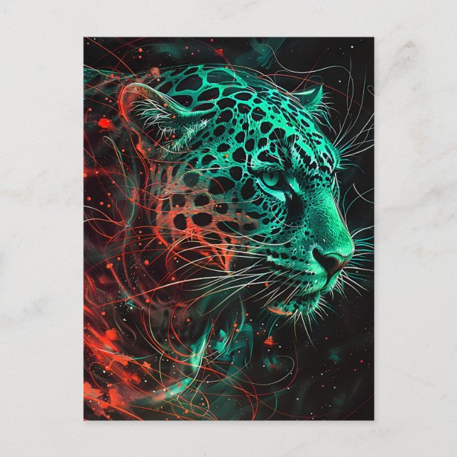 Leopard med Greenish Red Light Trails Vykort (Framsida)