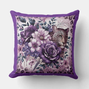 Leopard med Lila blommor Kudde