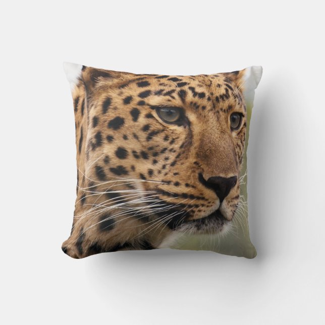 Leopard med Piercing Grönt Öga Kudde (Framsida)