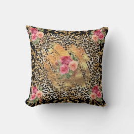 leopard med ro och guld glitter kudde