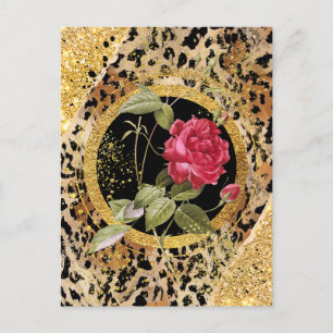 leopard med ro och guld glitter vykort