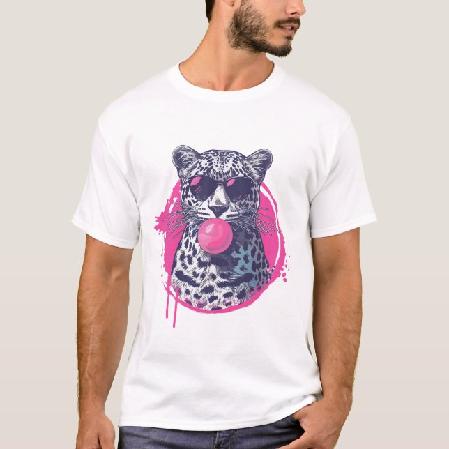 Leopard med solglasögon och bubbelgum t shirt (Framsida)
