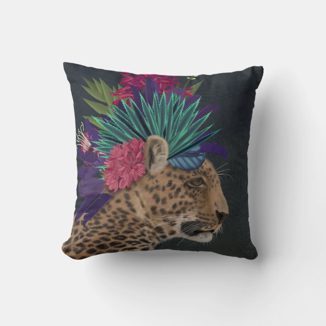 Leopard med tropisk hörlsten kudde (Framsida)