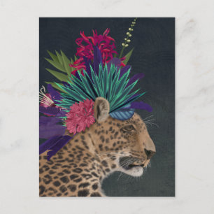 Leopard med tropisk hörlsten vykort