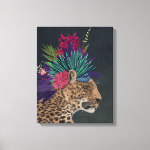 Leopard med Tropiskt hörlstycke Canvastryck