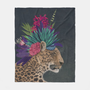 Leopard med Tropiskt hörlstycke Fleecefilt