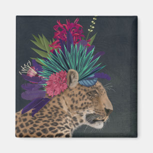 Leopard med Tropiskt hörlstycke Magnet