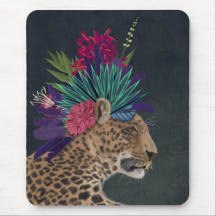 Leopard med Tropiskt hörlstycke Musmatta