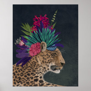 Leopard med Tropiskt hörlstycke Poster