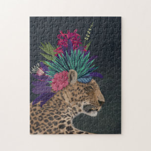 Leopard med Tropiskt hörlstycke Pussel