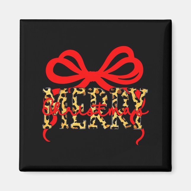 Leopard Merry Christmas Coquette Bow Xmas Holiday  Magnet (Framsidan)