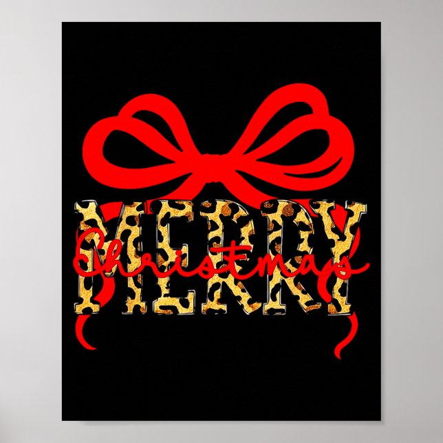 Leopard Merry Christmas Coquette Bow Xmas Holiday  Poster (Framsidan)