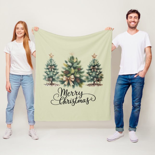 Leopard Merry Christmas Tree Coquette Bow Xmas Fleecefilt (På plats)