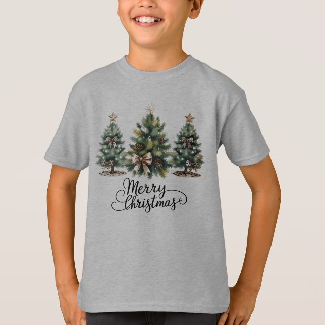 Leopard Merry Christmas Tree Coquette Bow Xmas T Shirt (Framsida)
