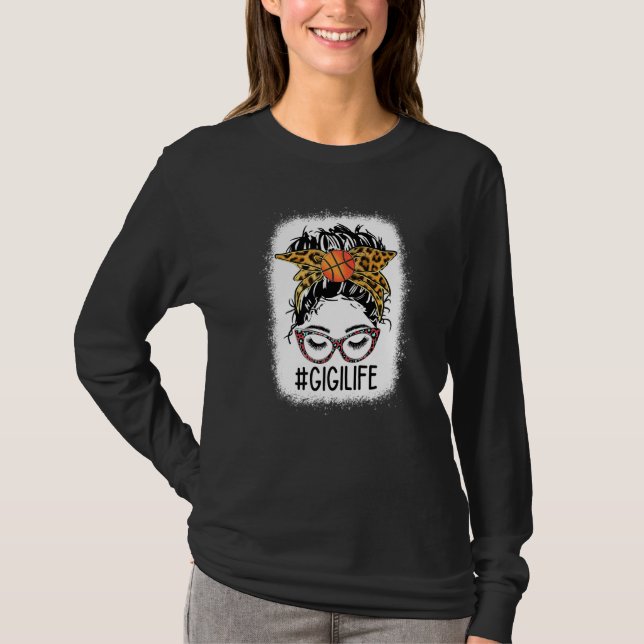 Leopard Messy Bun Basketball Gigi Life Game Day Mo T Shirt (Framsida)