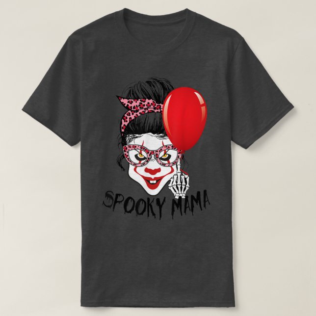 Leopard Messy Bun Clown Spooky Mamma Funny Hallowe T Shirt (Design framsida)