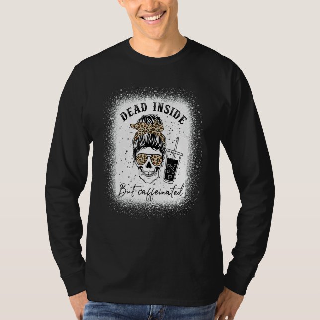 Leopard Messy Bun Dead Inside men koffeinerad Moth T Shirt (Framsida)