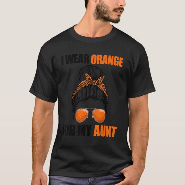 Leopard Messy Bun Leukemi I Bära Orange för min A T Shirt (Framsida)
