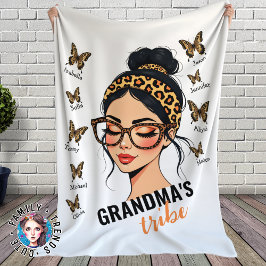Leopard Messy Bun och Butterflies egna namn Fleecefilt