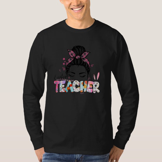 Leopard Messy Bun One Hoppy Sped Teacher Bunny Eas T Shirt (Framsida)