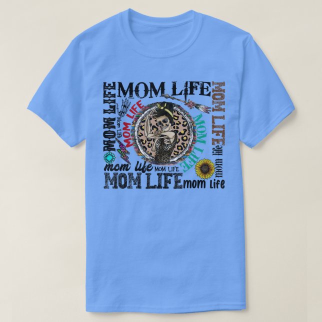 Leopard Messy Bun Skeleton Mamma Life Lightning Bo T Shirt (Design framsida)