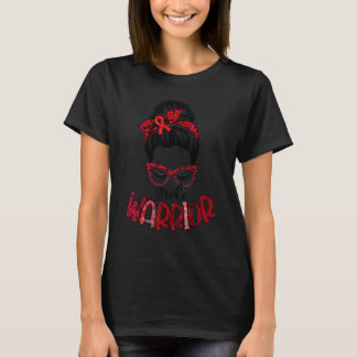 Leopard Messy Bun Women Warrior Stroke Awareness T Shirt