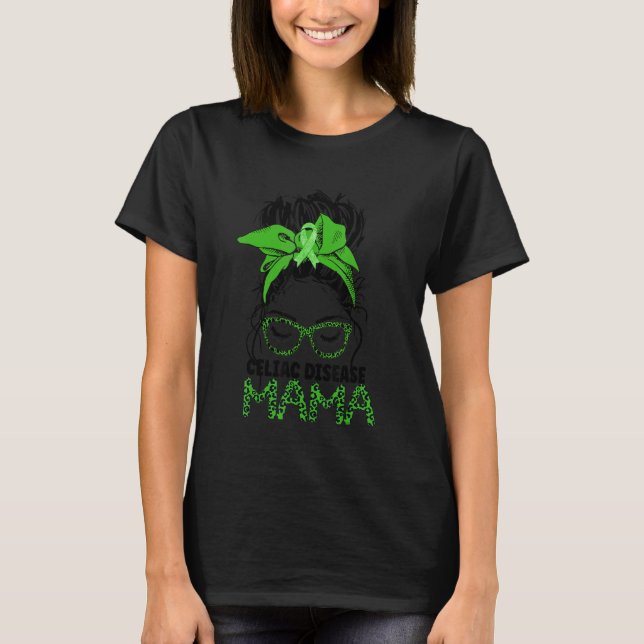 Leopard Messy Hair Bun Celiac Disease Awareness Mo T Shirt (Framsida)