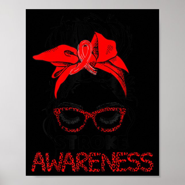 Leopard Messy Hair Bun Stroke Awareness Survivor W Poster (Framsidan)