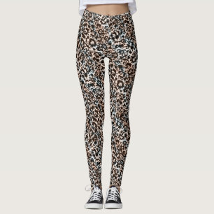 leopard, moderiktig, fläckig, brun leggings