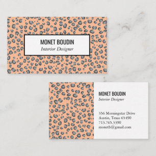 Leopard Modern Animal Print Grått Peach Fuzz Rosa Visitkort