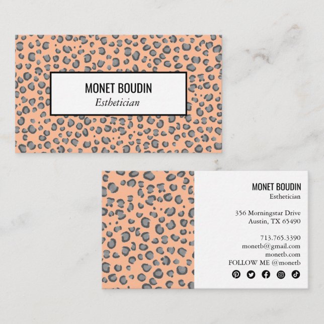Leopard Modern Animal Print Social Media Icons Visitkort (Fram/baksida)