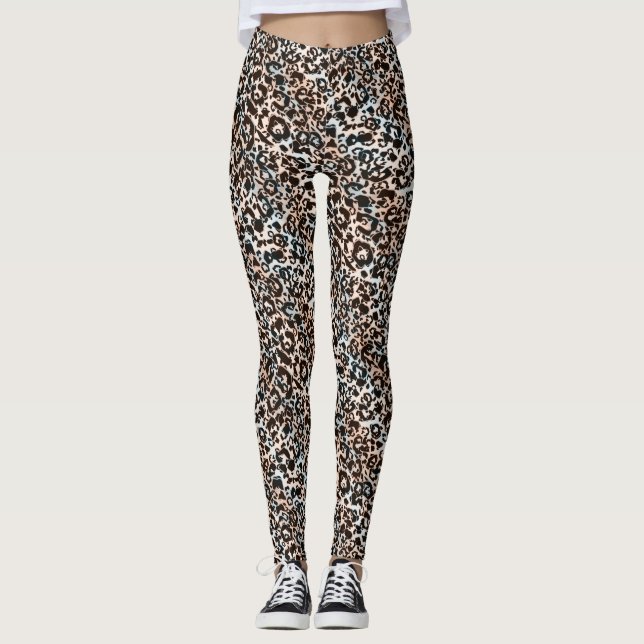 leopard, modern, fläckig, brun leggings (Framsida)
