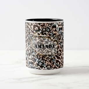 leopard, modern, fläckig, brun,personlig Två-Tonad mugg