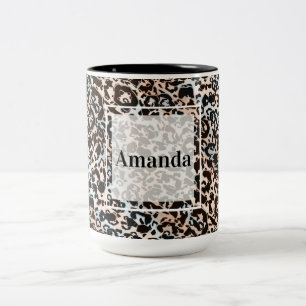 leopard, modern, fläckig, brun,personlig Två-Tonad mugg
