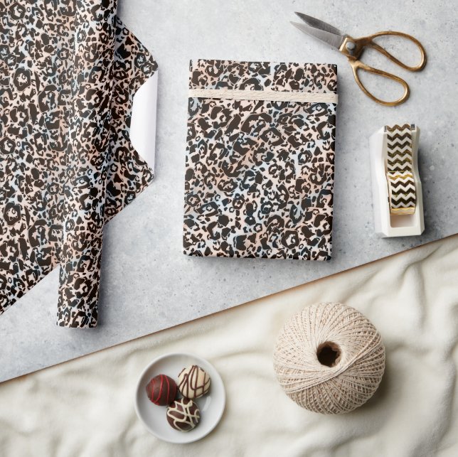 leopard, modig, fläckig, brun, beige, hud, presentpapper (Hantverk)