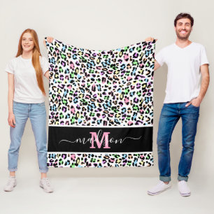 Leopard Monogram Namn Fleecefilt