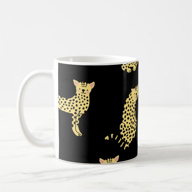 Leopard Mönster: Black Background Cheetah Kaffemugg (Vänster)