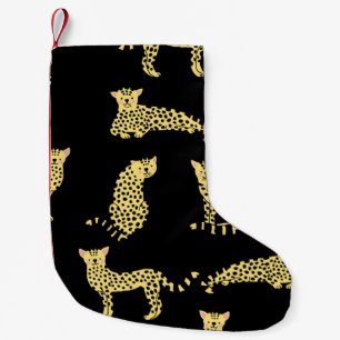 Leopard Mönster: Black Background Cheetah Liten Julstrumpa