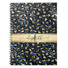 Leopard Mönster Blue Guld Monogram Anteckningsbok