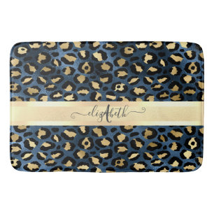 Leopard Mönster Blue Guld Monogram Badrumsmatta