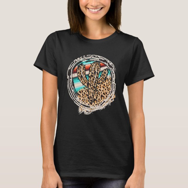 Leopard Mönster Cactus Serape Print Cowgirl Rodeo T Shirt (Framsida)