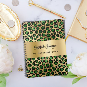 Leopard mönster emerald grönt guld namn anteckningsbok