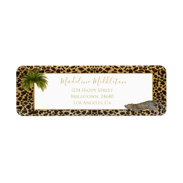 Leopard Mönster Handflatan Träd Tropical Personal Returadress Etikett (Framsidan)