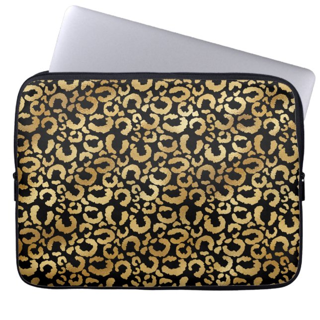 Leopard Mönster i Guld Laptop Fodral (Framsidan)