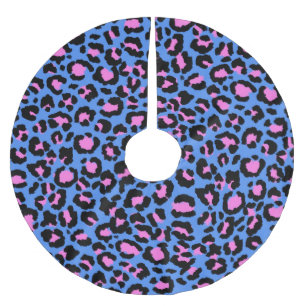Leopard Mönster i Raspberry på Electric Blue Julgransmatta Borstad Polyester